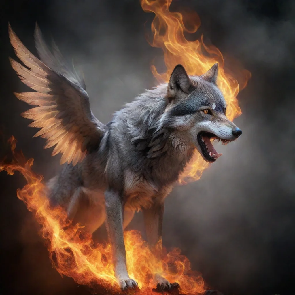 aiamazing fantasy winged wolf%2C smokey background%2C flame foreground awesome portrait 2