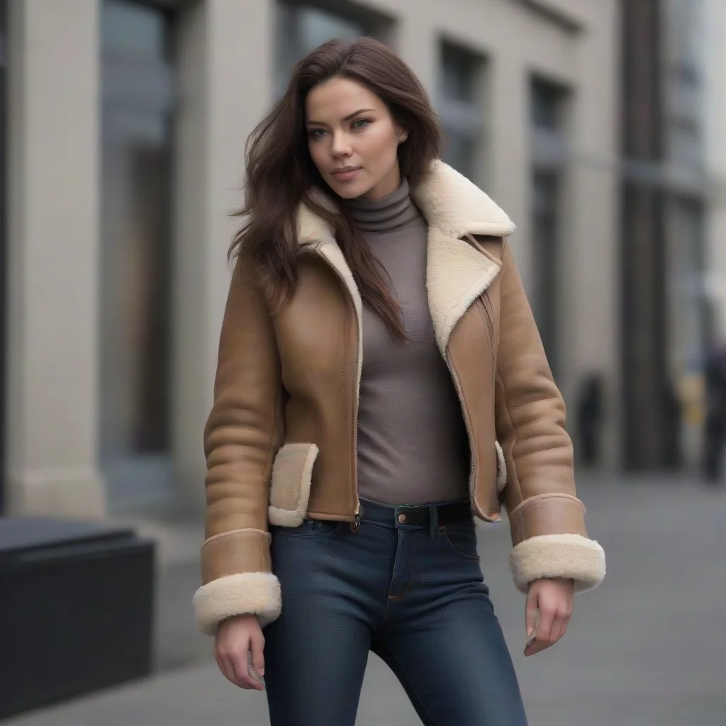 amazing female in b3 shearling jacket and tight jeans awesome portrait 2