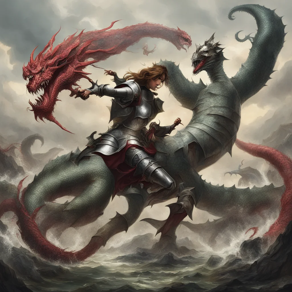aiamazing female knight fighting a hydra  awesome portrait 2