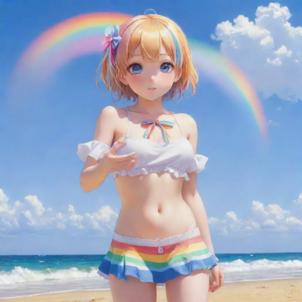 aiamazing female loli on beach lewd rainbow in background blue skies awesome portrait 2
