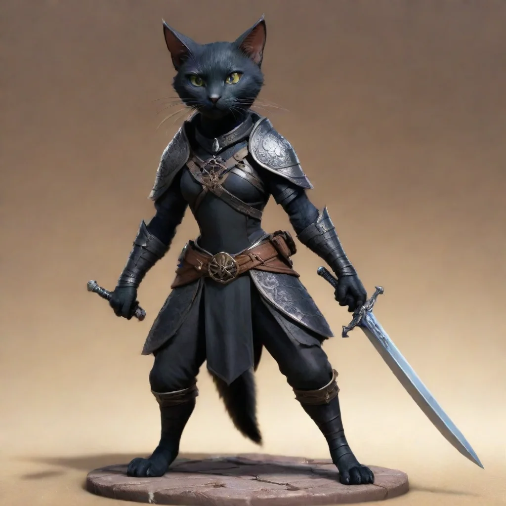 amazing female tabaxi black cat with sword and drow scale armor with spider symbol awesome portrait 2