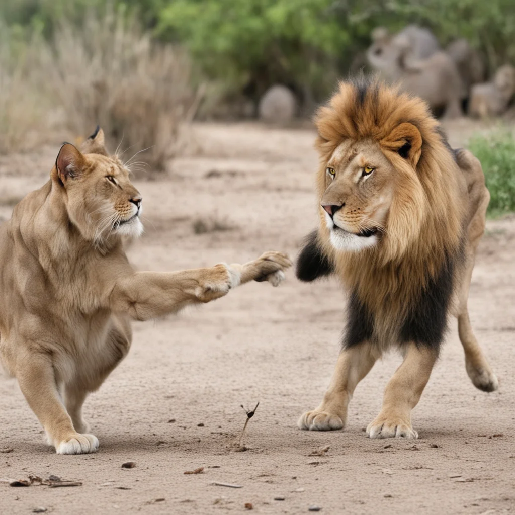 aiamazing fight between cat and lion awesome portrait 2