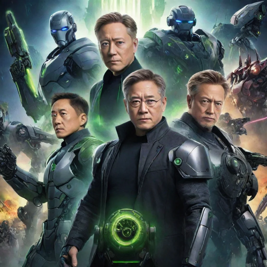 aiamazing film poster fantasy style anime cartoon movie poster characters nvidia jensen huang movie poster presidents robots awesome portrait 2