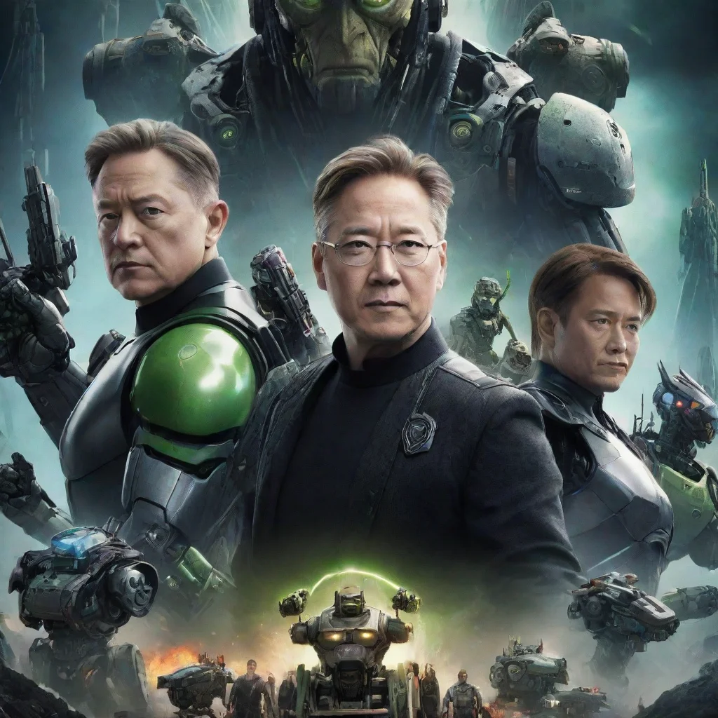 aiamazing film poster fantasy style movie poster characters nvidia jensen huang movie poster presidents robots awesome portrait 2