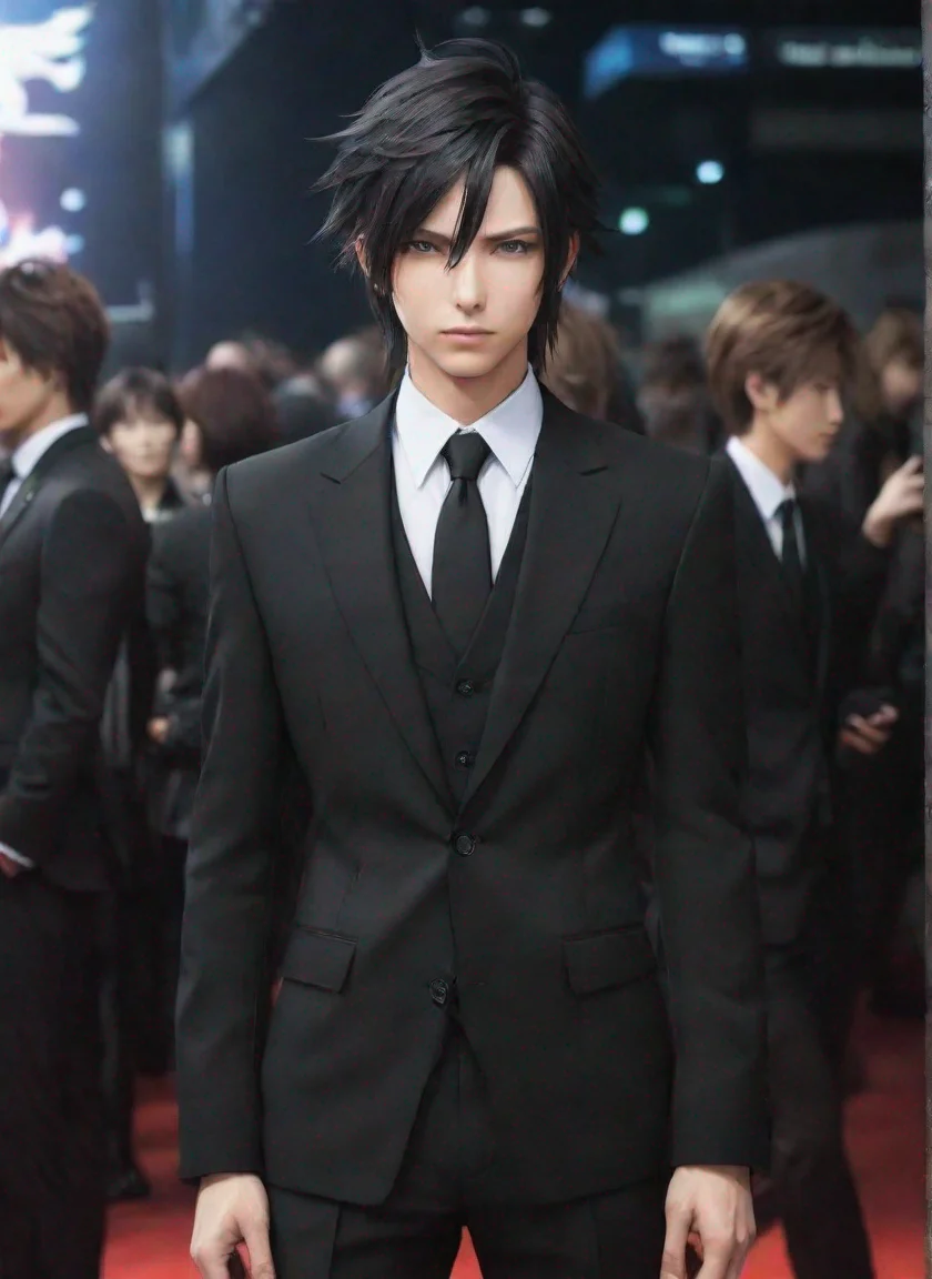 amazing final fantasy character in black suit black hd anime aesthetic colourful world style awesome portrait 2