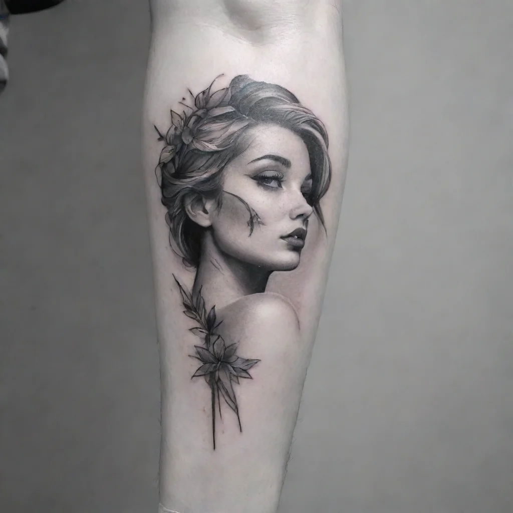 amazing fine line black and white tattoo cinematic awesome portrait 2