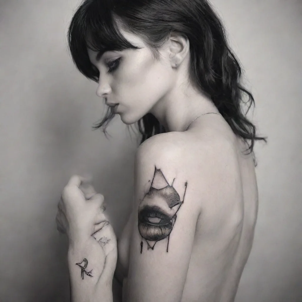 aiamazing fine line black and white tattoo kiss girl awesome portrait 2