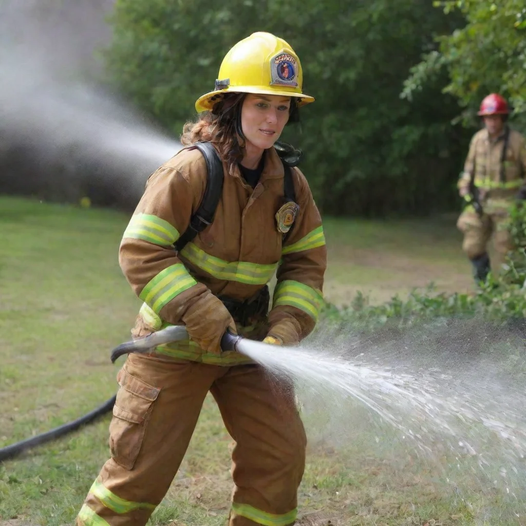 aiamazing firefighter babe spreads water with heavy hose awesome portrait 2