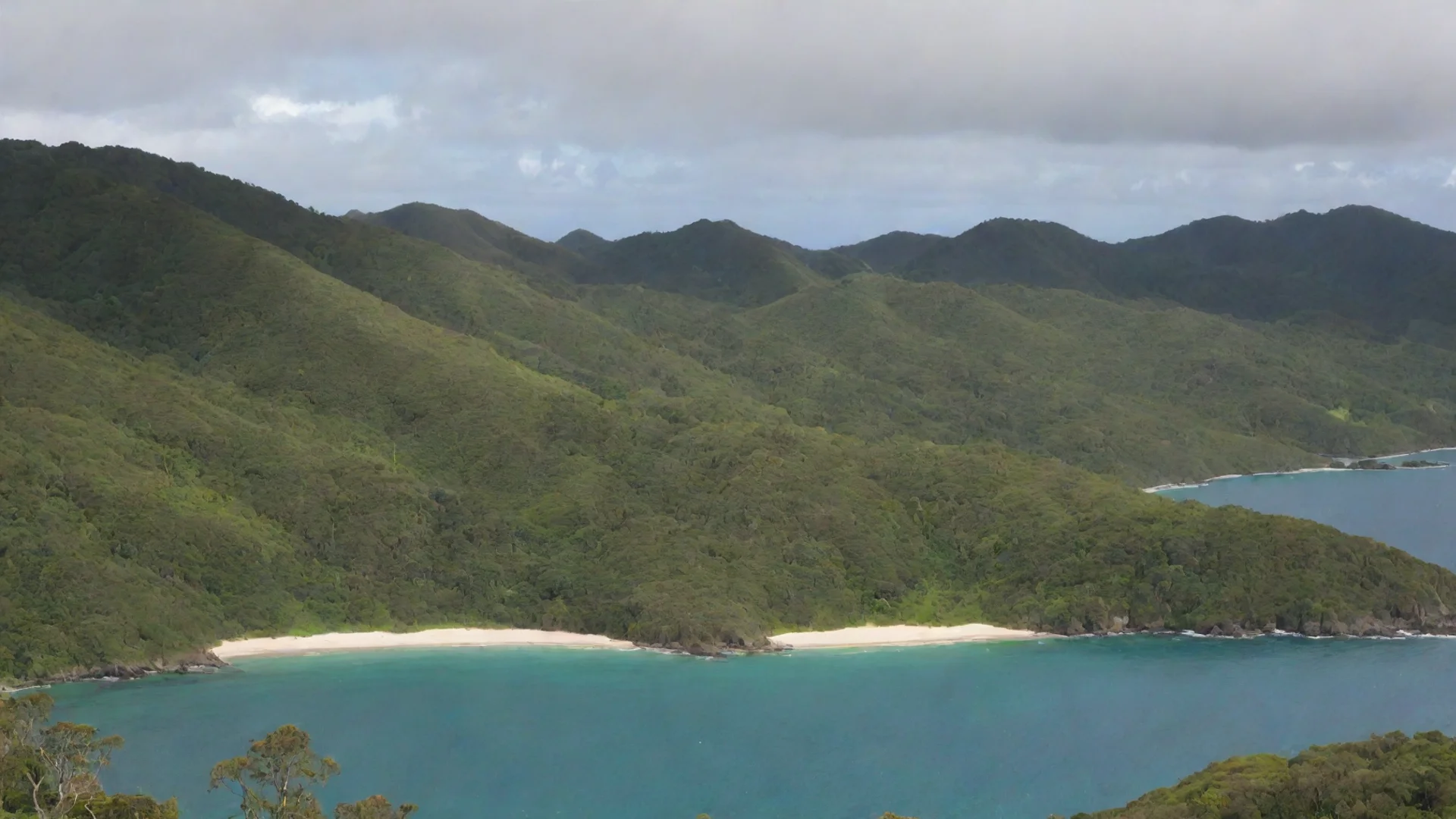 aiamazing forests rolling hills on shore pitureque bay of islands awesome portrait 2 wide