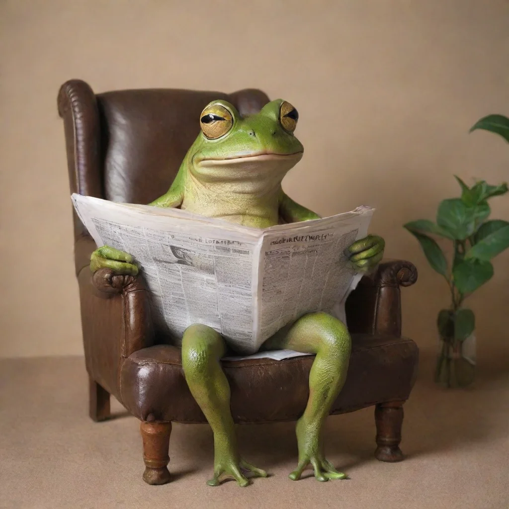 aiamazing frog sat in a chair reading the newspaper%2C over time he fell asleep and finally fell awesome portrait 2