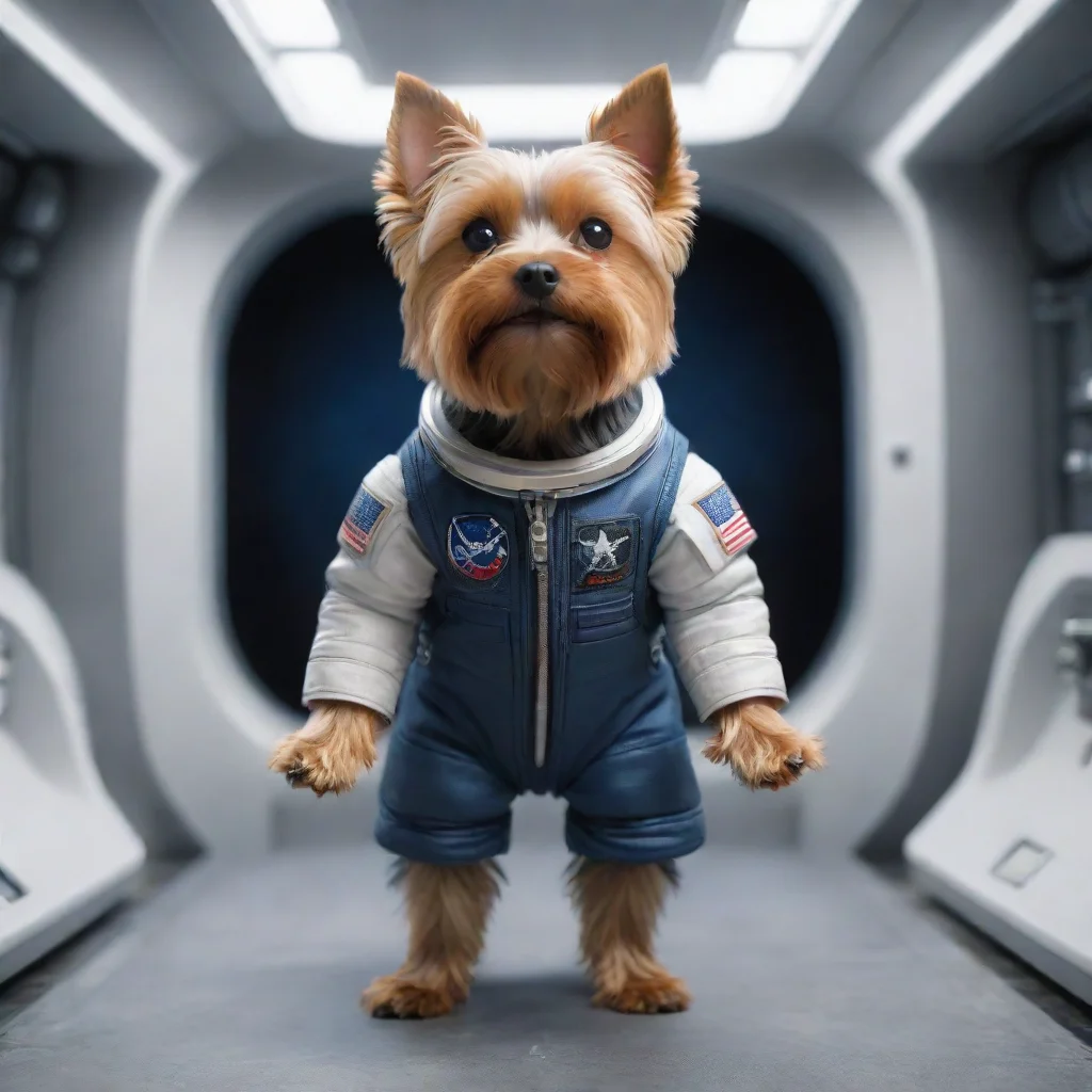 amazing full body standing on two foot yorkshire terrier astronaut 3d render unreal engine hyper realistic trending artstation inside a spaceship awesome portrait 2