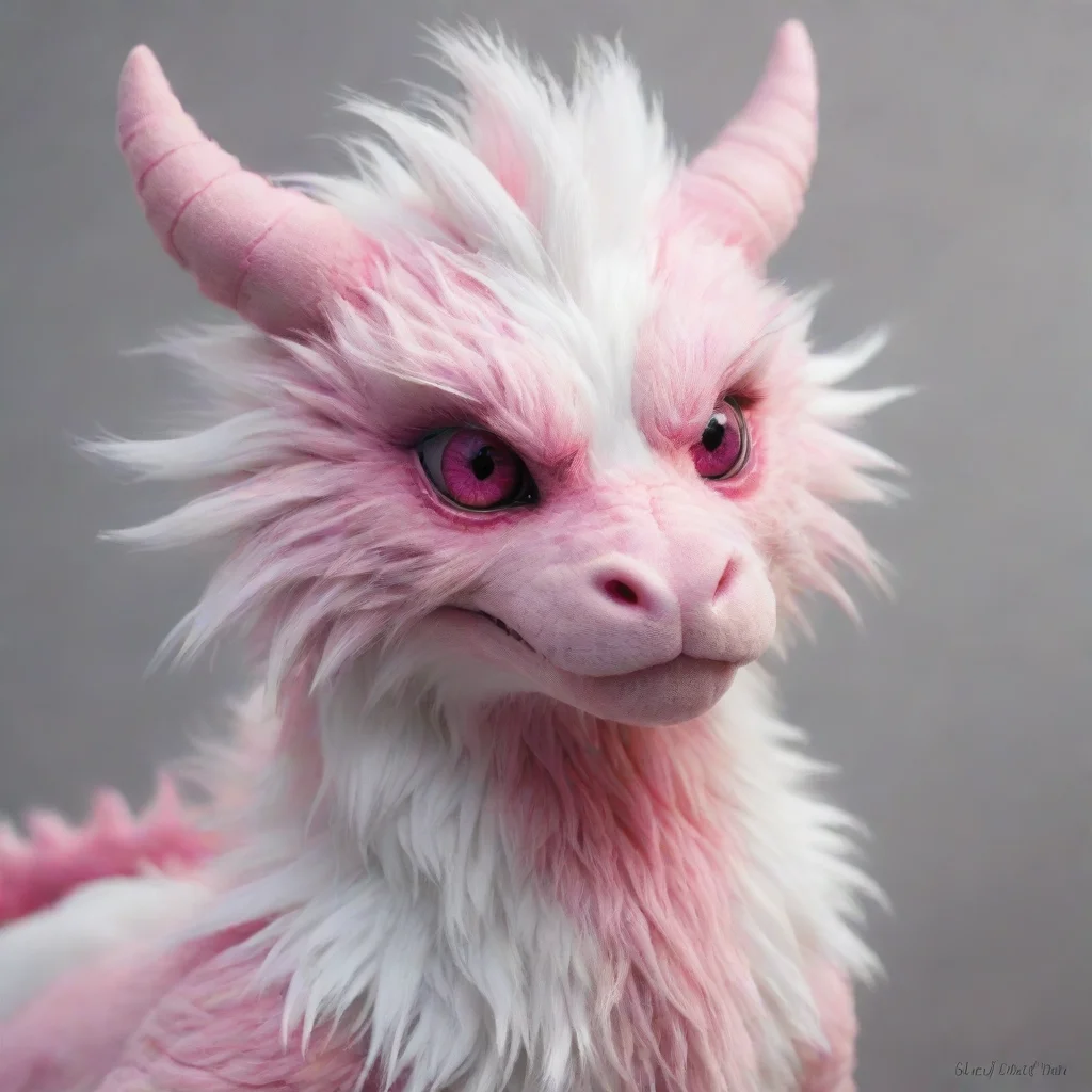 amazing furry furred dragon pink and white pink eyes awesome portrait 2