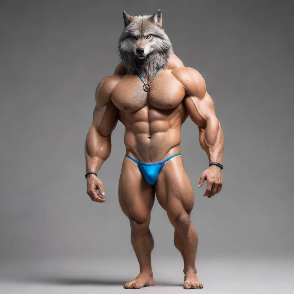 aiamazing furry muscular wolf with thong  awesome portrait 2