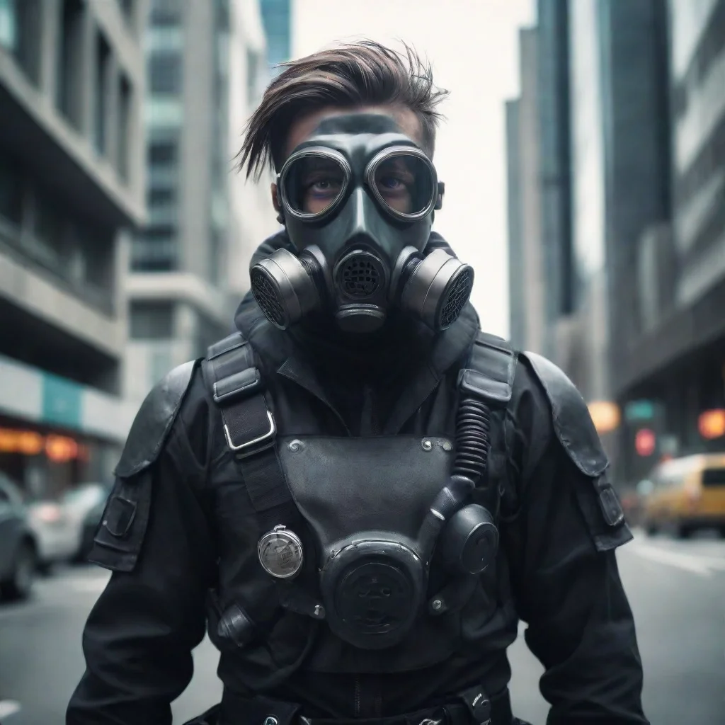 aiamazing future cyber punk police man wearing gas mask in a large city awesome portrait 2