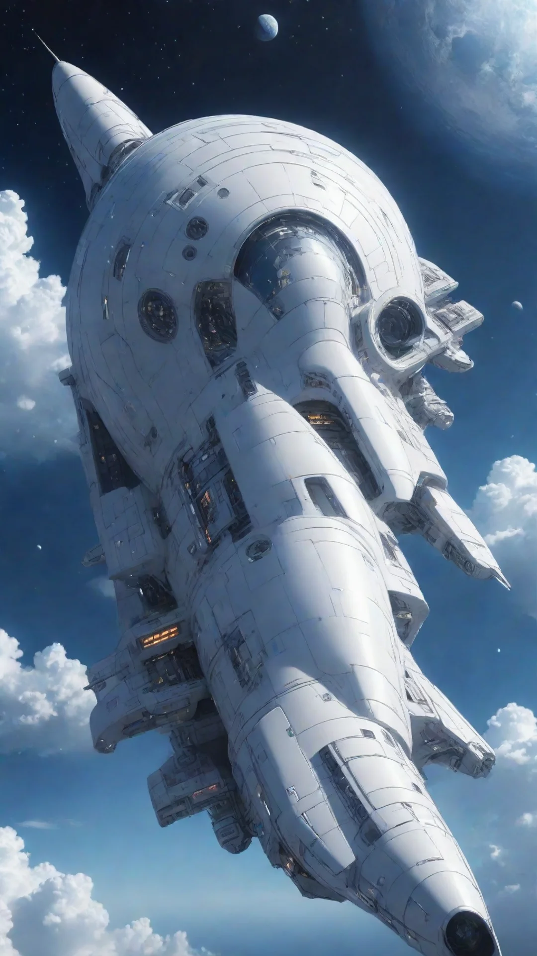 amazing futuristic space ship in the sky in the style of manga awesome portrait 2 tall