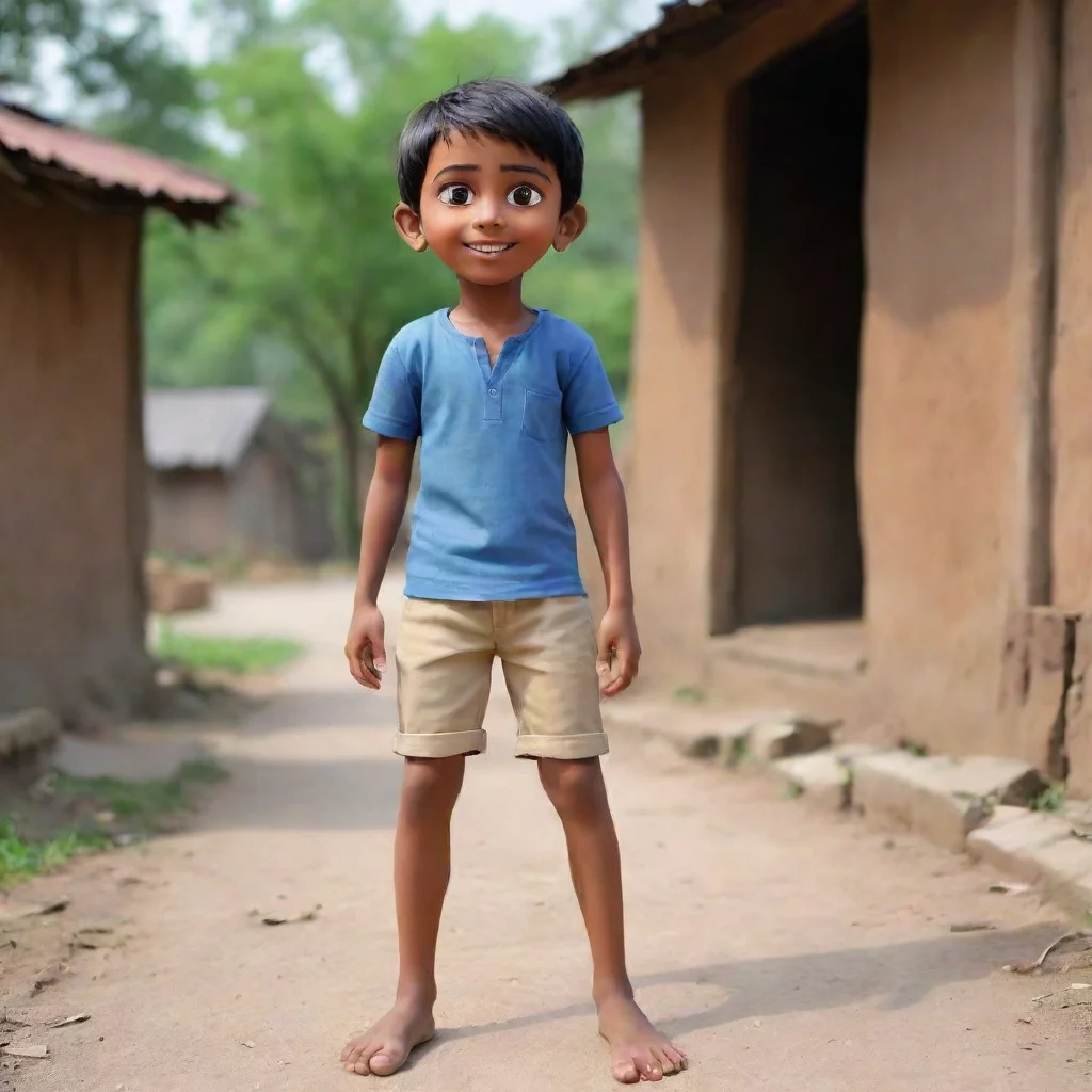 aiamazing generate an image of  animated boy in indian village full immage from face to legs awesome portrait 2