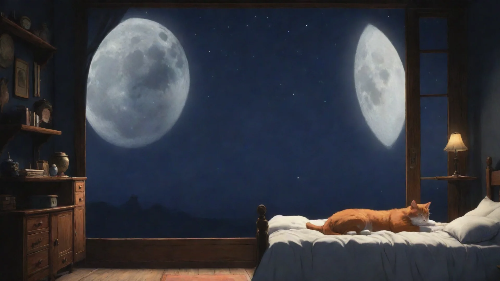 amazing ghibli cat sleeping room dark night hd detailed moon  awesome portrait 2 hdwidescreen