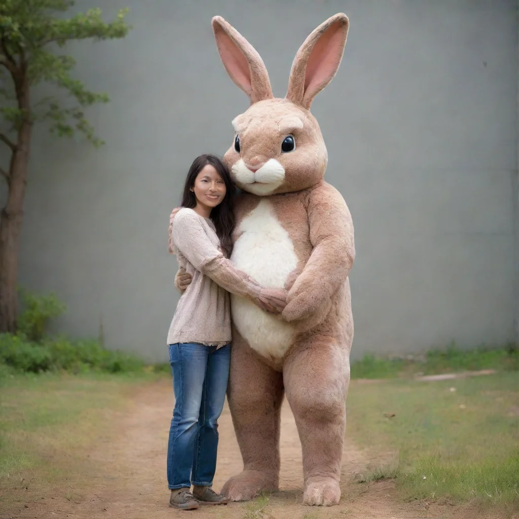 aiamazing giant anthro rabbit holding a person awesome portrait 2