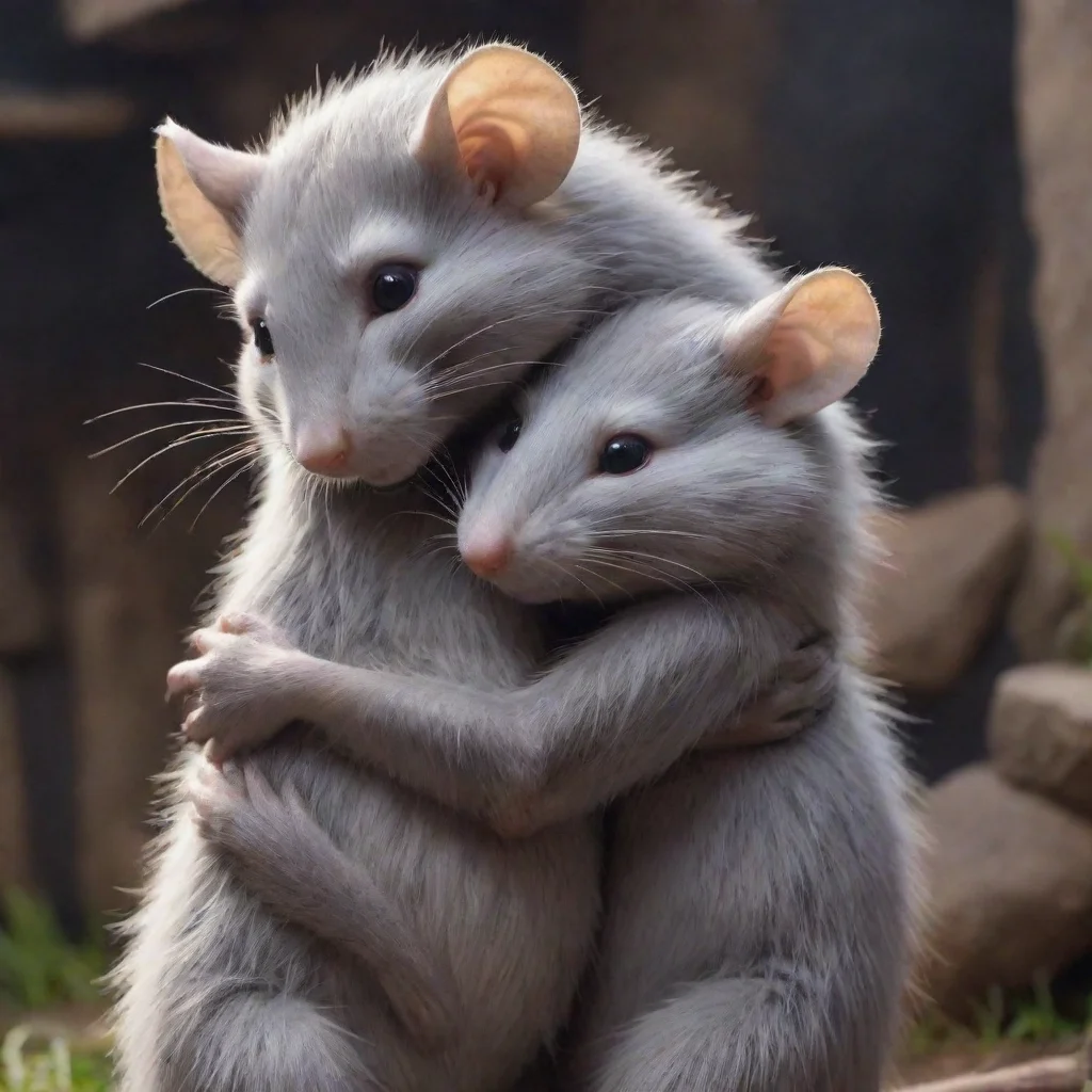 aiamazing giant furry grey anthropomorphic rat hugging a human hd awesome portrait 2