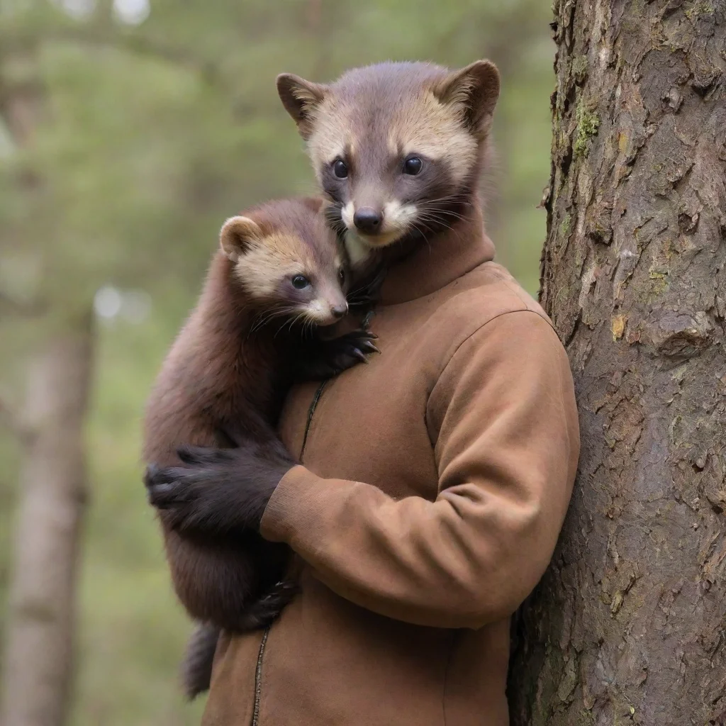 aiamazing giant pine marten hugging human male awesome portrait 2