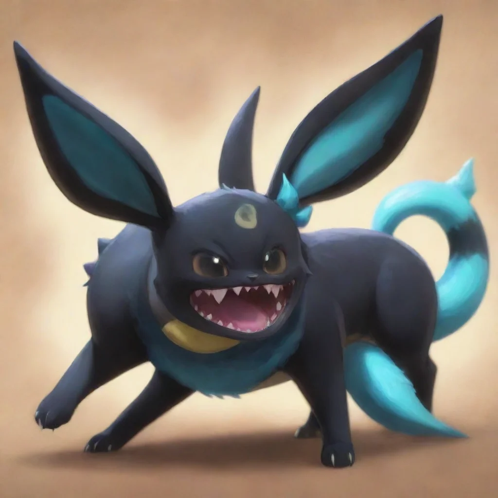 amazing gigantic umbreon with an open maw and a tiny vaporeon in its mouth awesome portrait 2