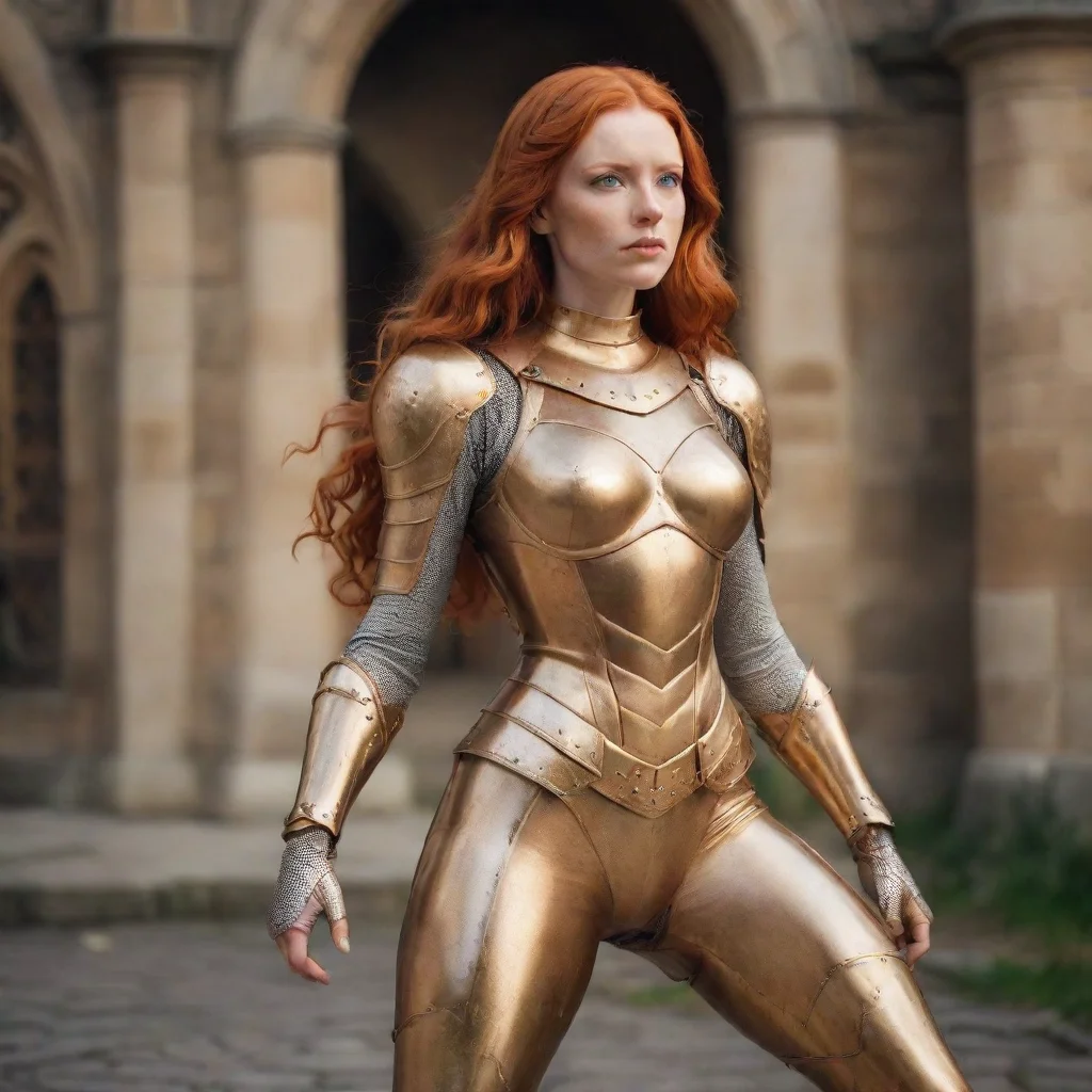 amazing ginger superhero woman skin tight medieval armor awesome portrait 2