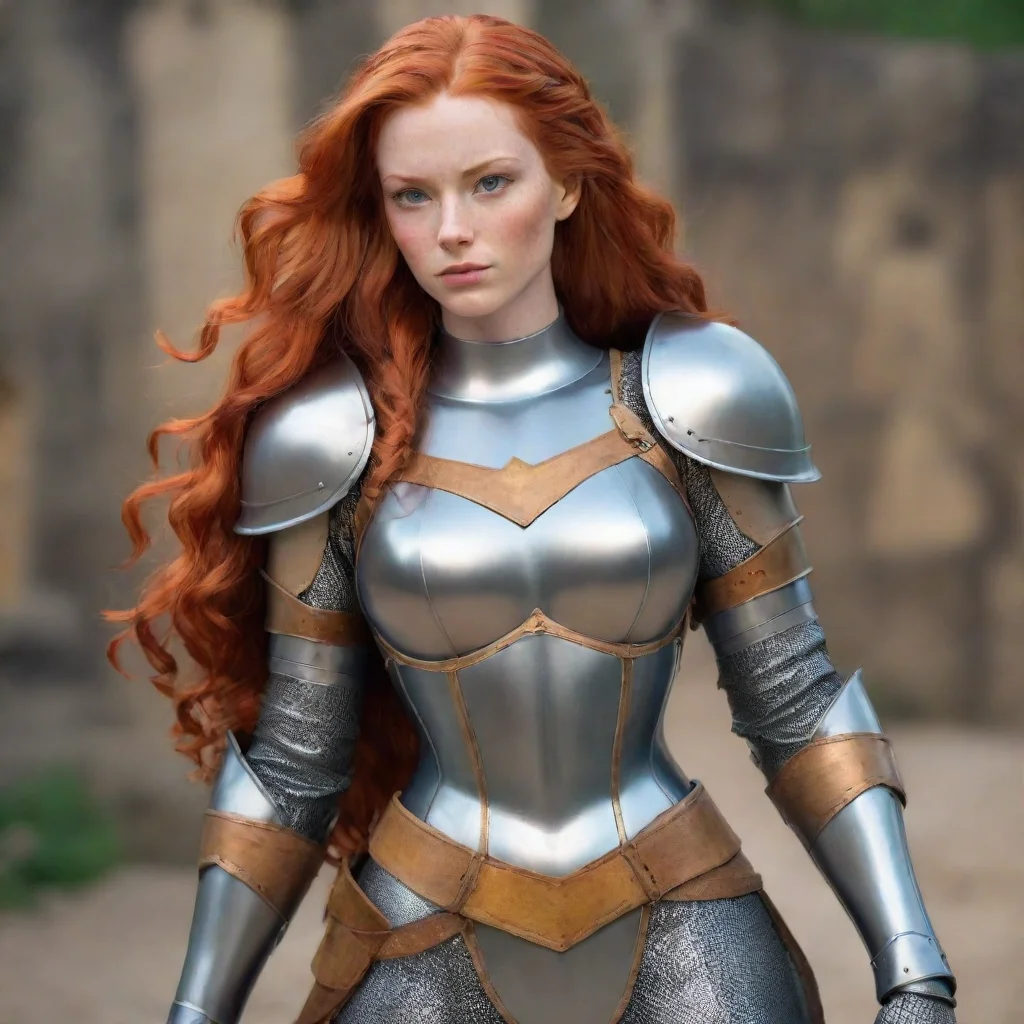 amazing ginger superhero woman skin type medieval armor awesome portrait 2