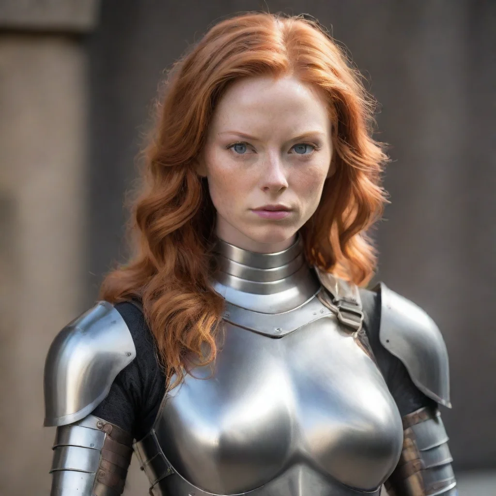 amazing ginger woman skin tight metal armor awesome portrait 2