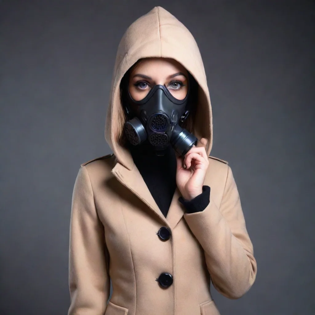 amazing girl business look coat with hood gasmask awesome portrait 2