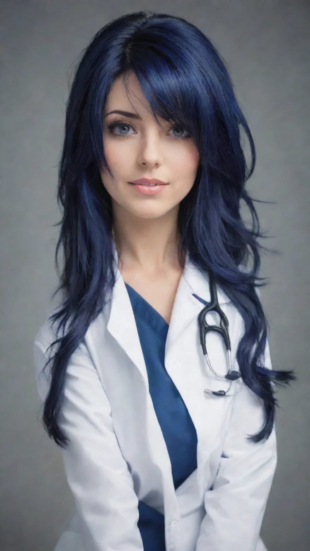 amazing girl doctor mid length dark blue hair beautiful  awesome portrait 2 tall