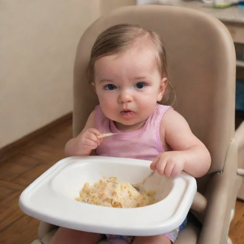 aiamazing girl in high chair is fed like a baby awesome portrait 2