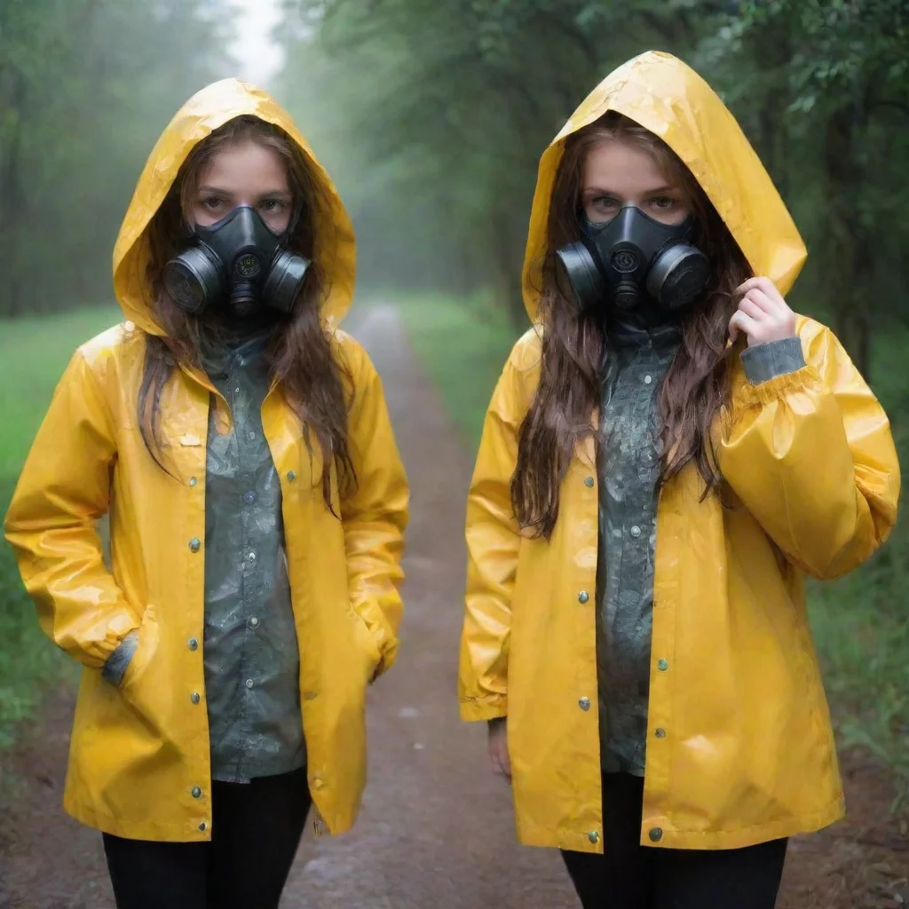 aiamazing girls with rainwear%2C hood and gasmask awesome portrait 2