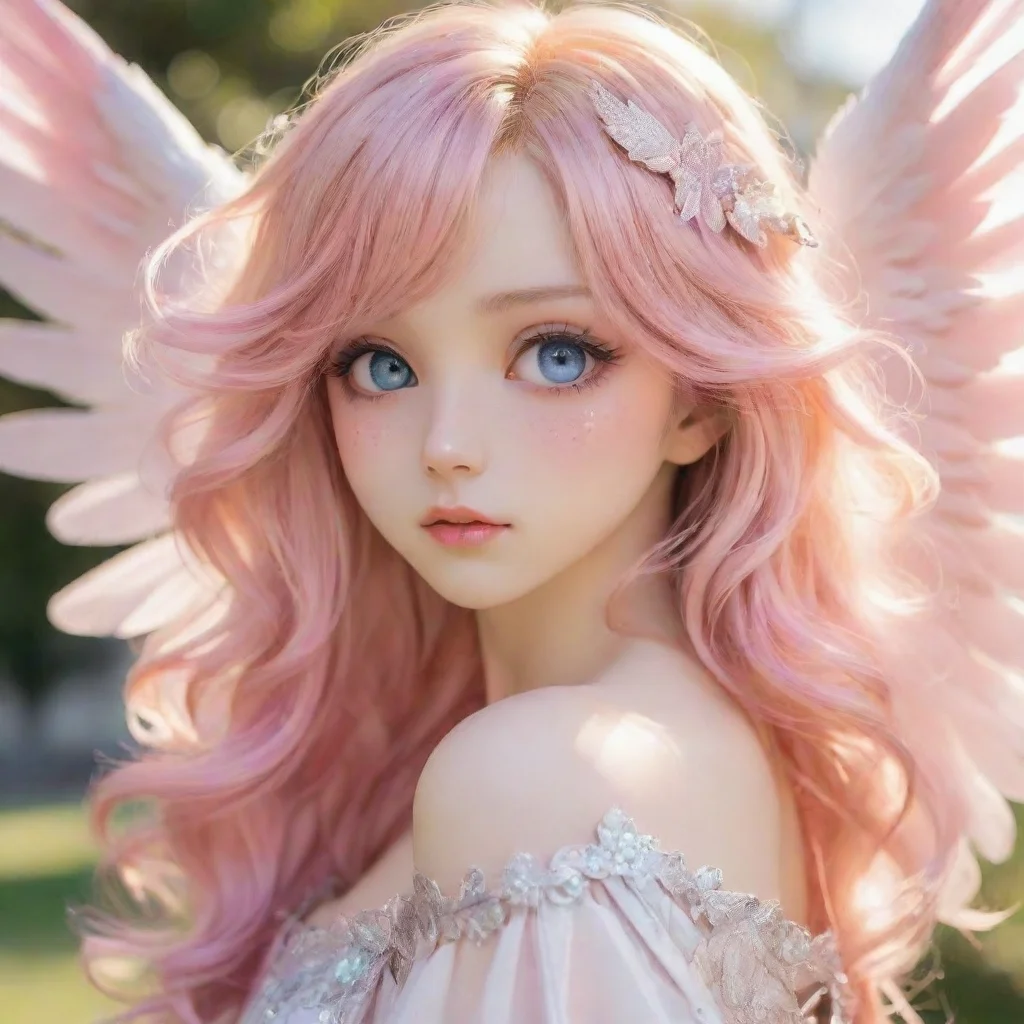 aiamazing golden hair that shimmers in the sunlight%2C and my wings are a delicate shade of pink with silver flecks. my eyes are a deep shade of blue anime angel awesome portrait 2