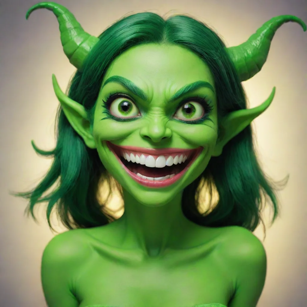 aiamazing green demon girl happy face awesome portrait 2