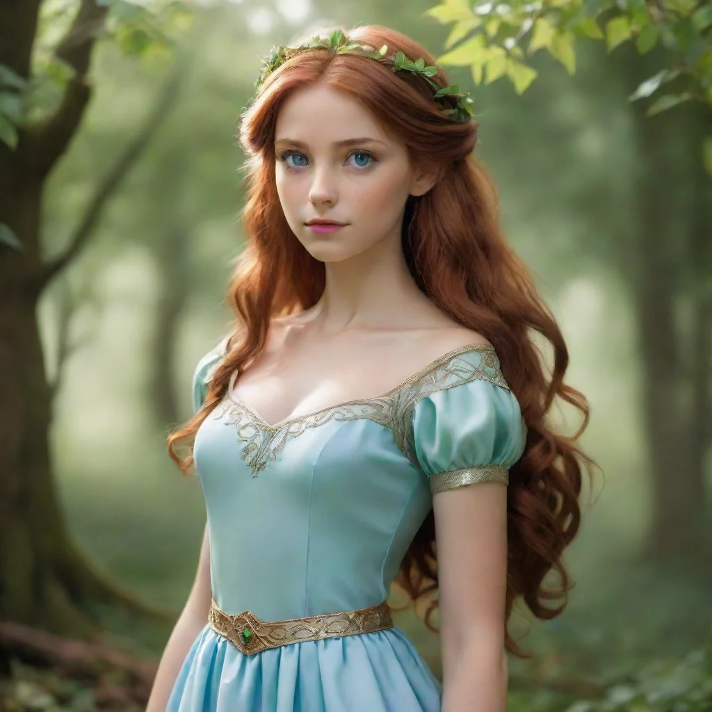 amazing half elf female princess chestnut hair green eyes wearing  a light blue dress awesome portrait 2