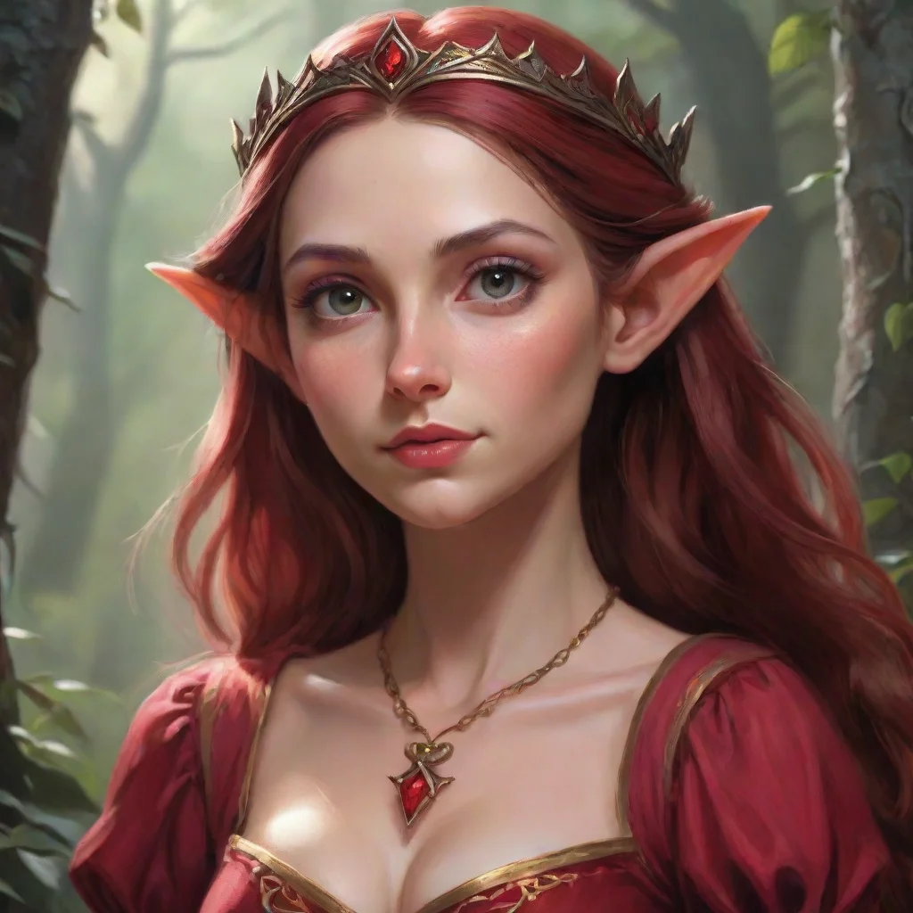 aiamazing half elf female princess wearing a crimson dress awesome portrait 2