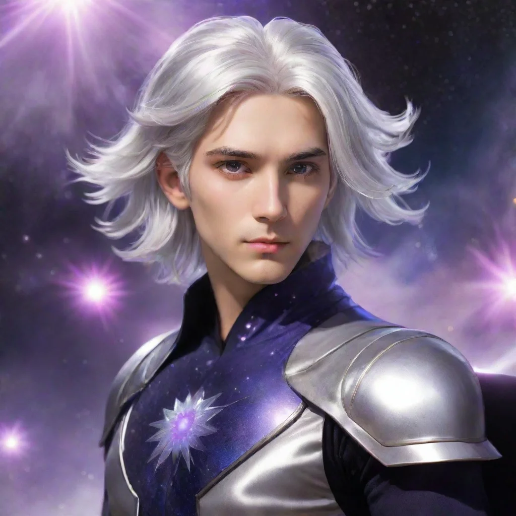 amazing handsome male character with silver hair and cosmos powers awesome portrait 2
