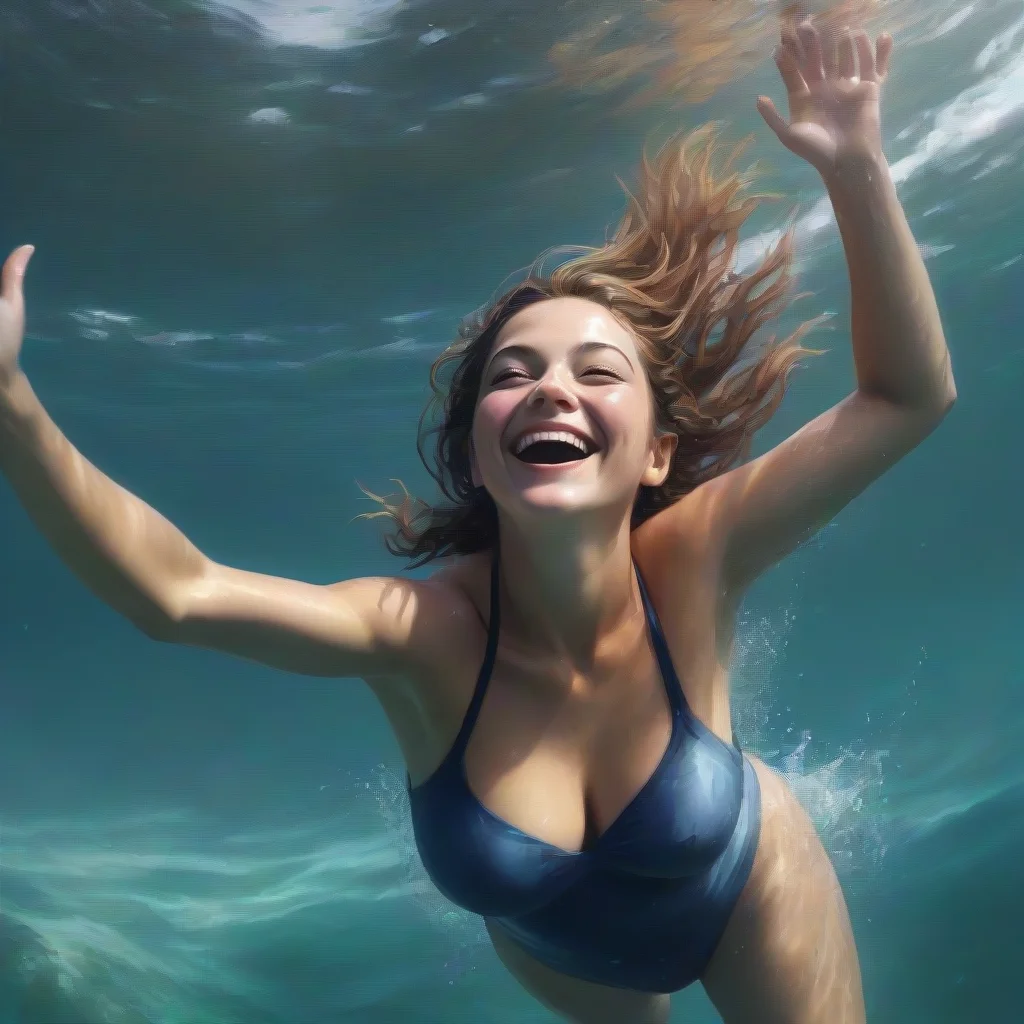 aiamazing happy free realistic ocean swimming woman  awesome portrait 2