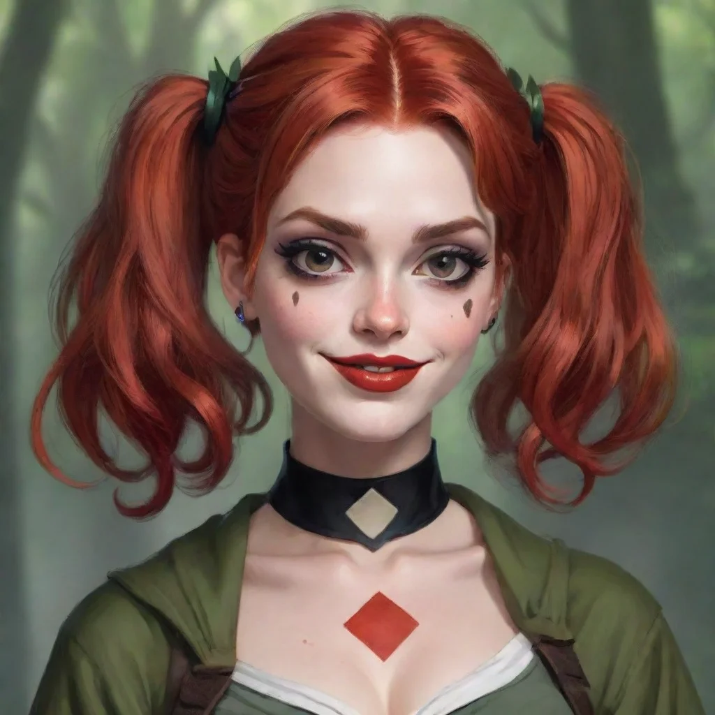 amazing harley quinn as a druid rogue dnd short red hair beautiful petite symmetrical face smirking mischiev awesome portrait 2
