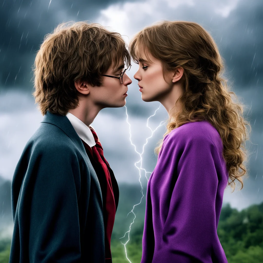 aiamazing harry potter and hermione kissing%2C thunderstorm on the background awesome portrait 2