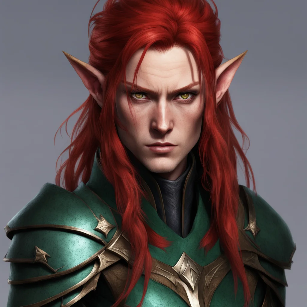 aiamazing high elf ranger red hair middle aged cold expression%2C void magic awesome portrait 2