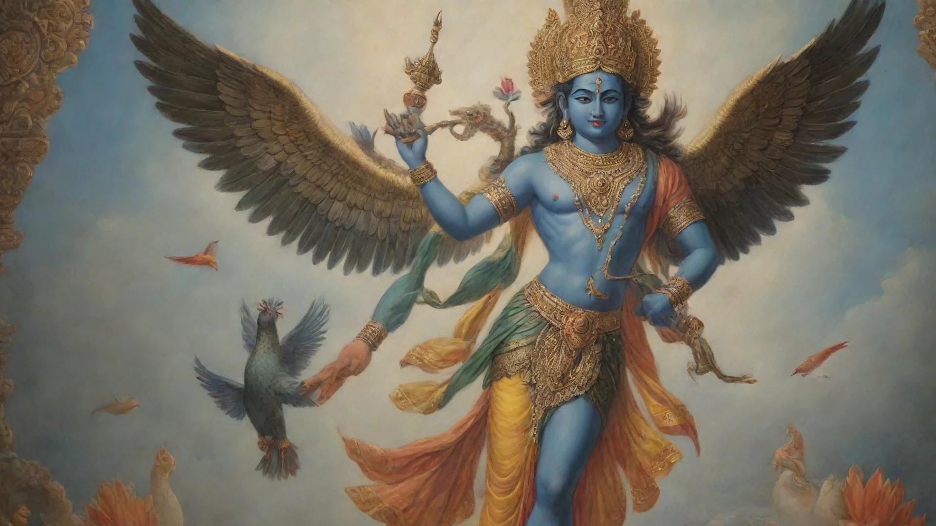 aiamazing hindu lord vishnu with garuda bird awesome portrait 2 wide