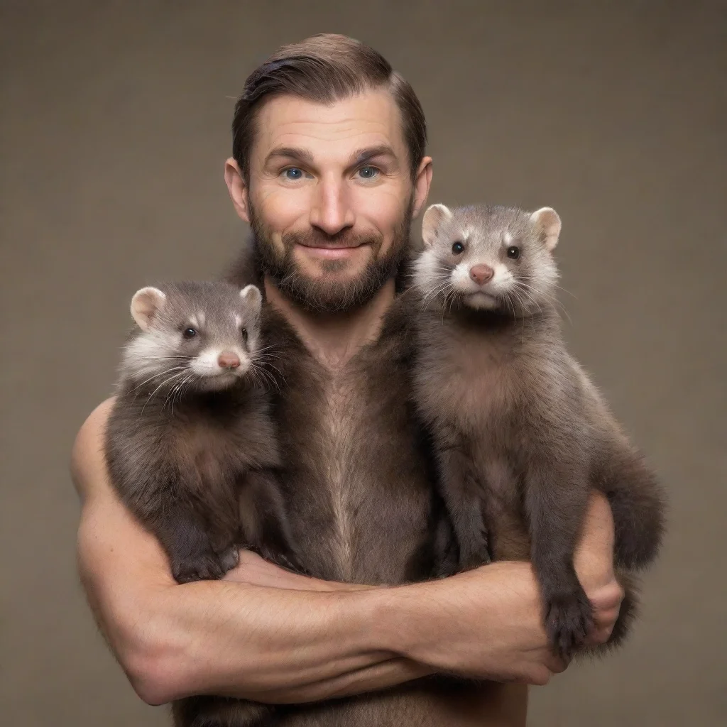 aiamazing human male being held by a pair of anthro minks awesome portrait 2