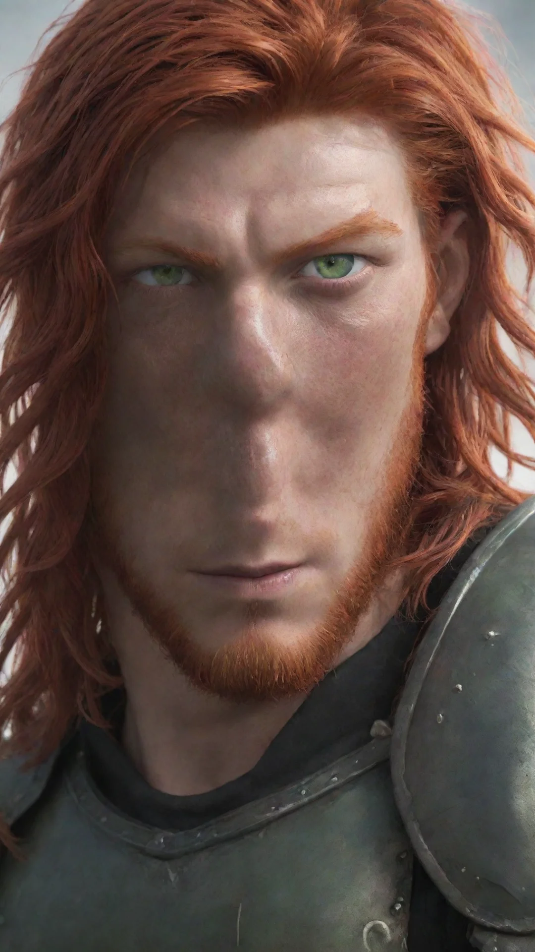 aiamazing human male fighter%2C green eyes%2C  red head hair%2C wearing armor%2C eye scar awesome portrait 2 tall