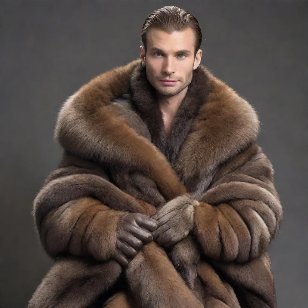 aiamazing human male smothered in wrappings of realistic mink fur while a pair of minks hold him  awesome portrait 2