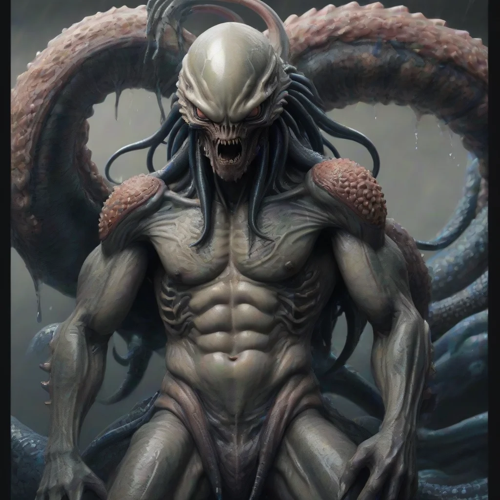amazing hyper realistic epic cthulhu monster xenomorph pelvic floor muscular wet slithery with hokusai tattoos character art zbr awesome portrait 2