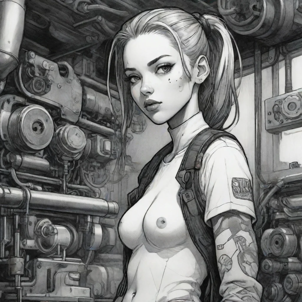 aiamazing illust cyberpunk detail drawing girl mechanic ink awesome portrait 2