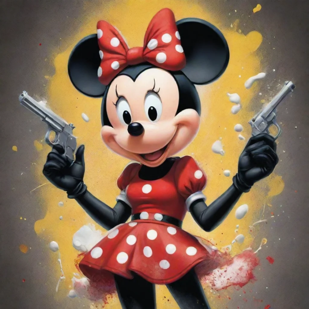 amazing illustration minnie mouse from disney with black gloves and gun and mayonnaise splattered everywhere awesome portrait 2