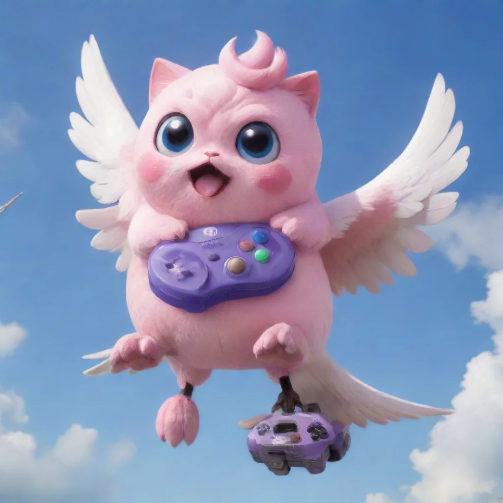 aiamazing jigglypuff riding a seagull with a gamecube controller awesome portrait 2