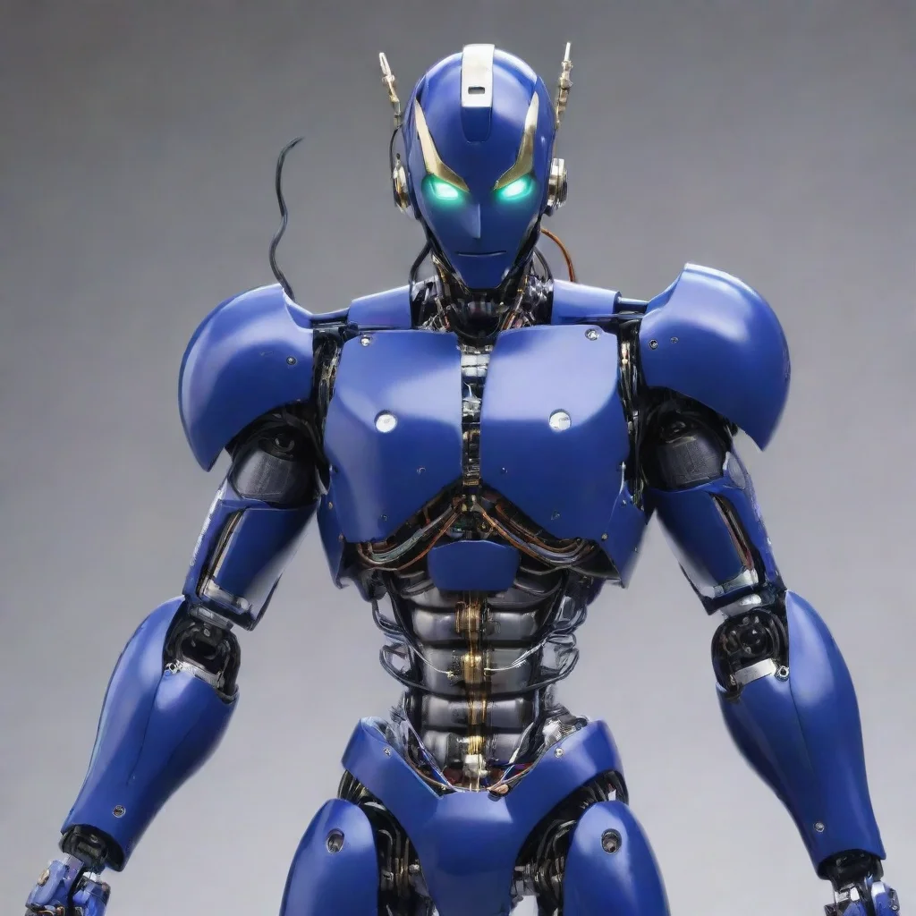 amazing jojo bizarre adventure humanoid robot with dark blue metal and electric cables attached to him awesome portrait 2
